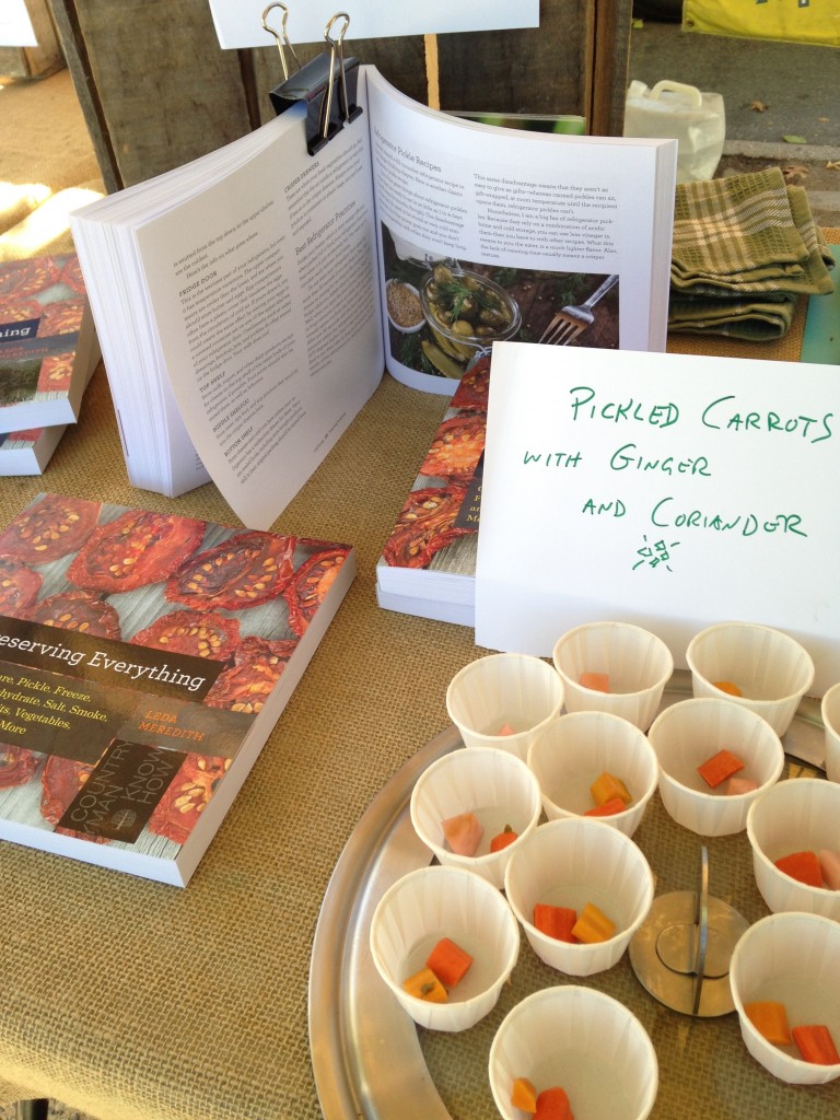 Handing out pickled carrot samples with copies of "Preserving Everything"